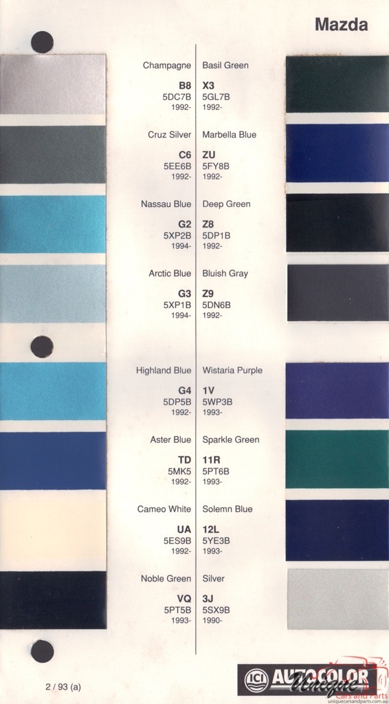 1992 - 1994 Mazda Paint Charts Autocolor